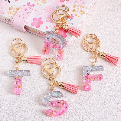 26 English Alphabet Letter Tassel Keychain Resin Pendent Key Ring Women G*j*