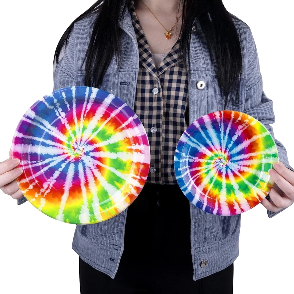 32PCS 9" and 7" Tie Dye Plate-Rainbow Disposable Paper Party Plate,Round Hipp... - Изображение 3 из 3