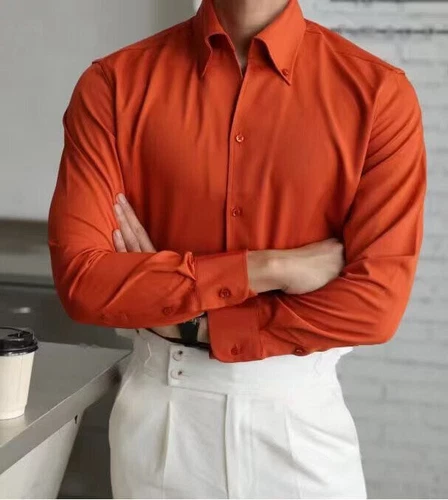 Französisches Hemd Herren Langarm Freizeit Slim Business Kleid Stehkragen Bluse - Bild 7 von 22