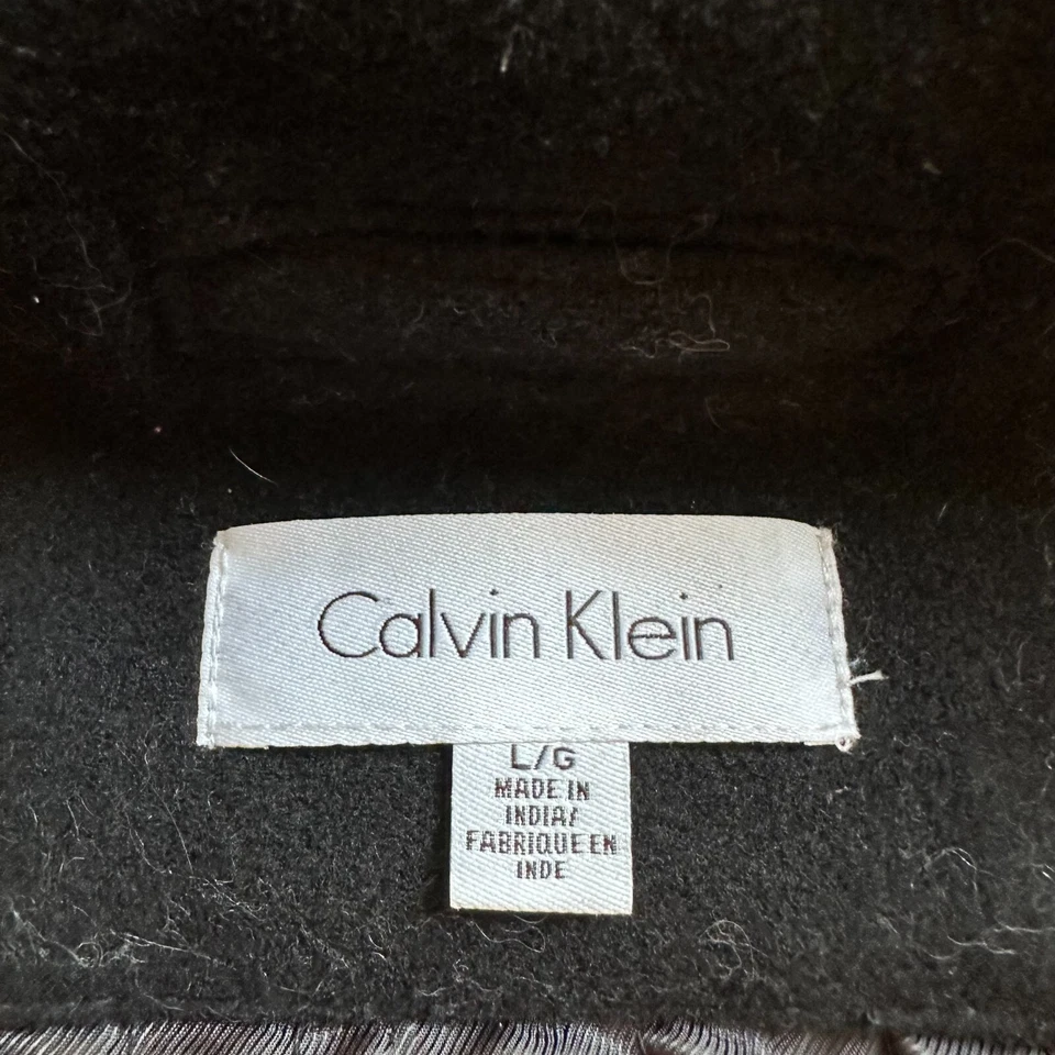 Calvin Klein Jacket Mens Large Wool Blend Full Zip Black Buttons Pockets - Image 4 of 4