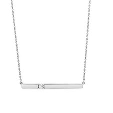 14k White Gold 1 Diamond Bar Pendant Necklace Natural Round Cut 0.10 CT Womens