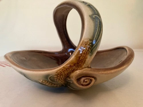 MCM 1950s Hull Art Pottery PARCHMENT & PINE Ceramic Basket Woodland Decor