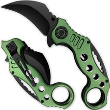 Cuchillo Tactical Extreme Karambit | Hoja Asistida por Resorte Mango Verde Hoja AFILADA