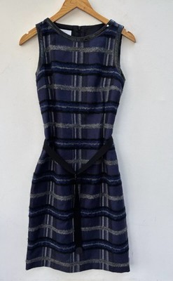 Akris Punto Dress 6 Blue Plaid Wool Alpaca Sheath Sleeveless A Line