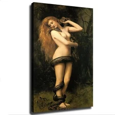 Lilith Vintage Painting John Collier Woman with Snake Serpent Garden of Eden