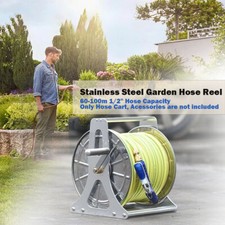 60M Garden Hose Reel Cart Heavy Duty Metal Hose Reel Water Hose Storage Reel