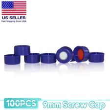 100PCS 9-425 Screw Thread Vial Caps 9mm PTFE/Silicone Septa for Autosampler HPLC