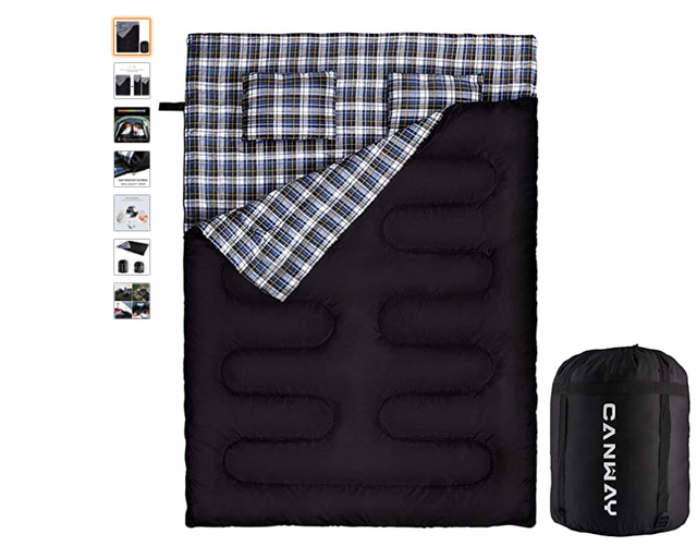 Canway Double Sleeping Bag Flannel Lightweight Waterproof 2 Person for