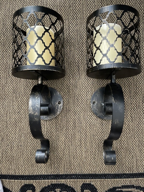 Pair of Valerie Parr Hill Bronze Wall Sconces Flameless Candles 