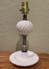 Vintage Milk Glass White Lamp Ball Plate Swirl Ribbed Table Lamp 12"