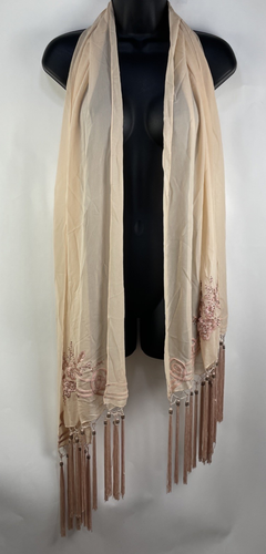 Sue Wong Nocturne Silk Scarf Shawl Fringe Hand Beaded Long 20x71 + Fringe