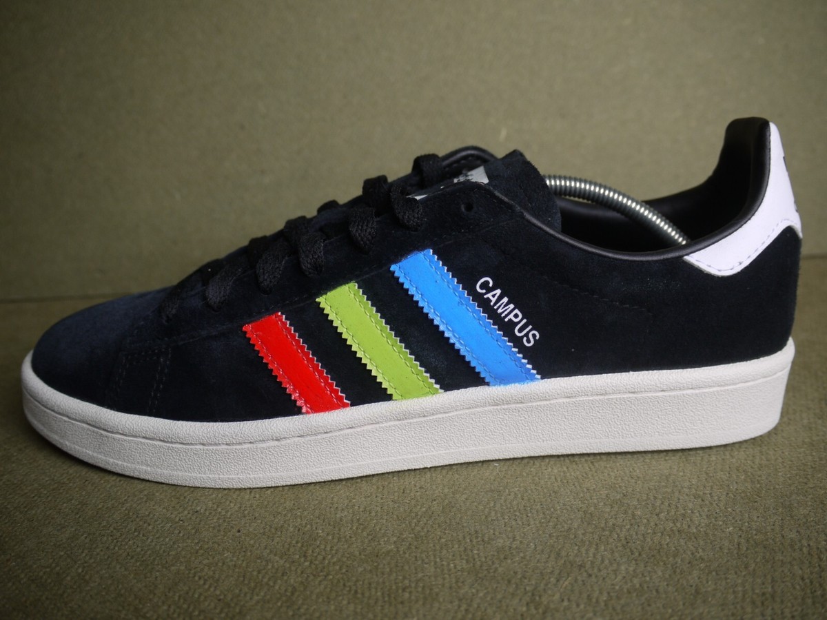 Adidas Originals Campus Black Suede CUSTOM Multi-Coloured Stripes