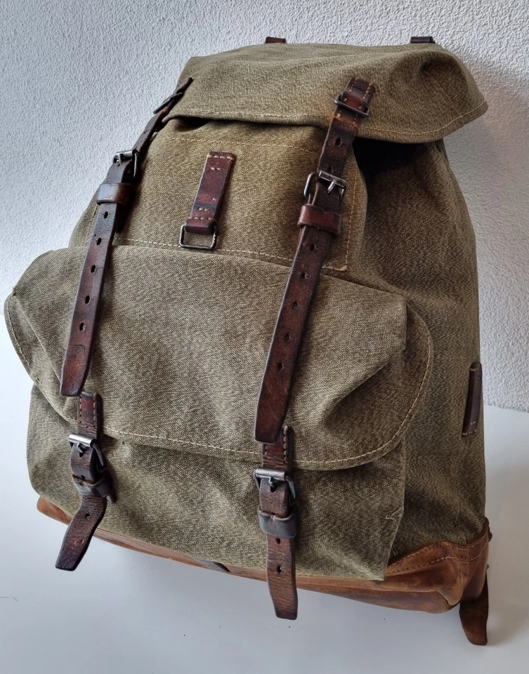 Robuster, alter Schweizer Armee Rucksack, Segeltuch & Leder Original 1952, Nr.37 - Bild 2 von 4
