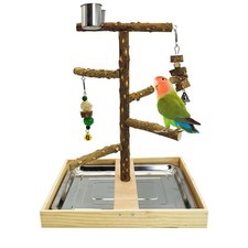 Bird Perch Natural Wood Stand Toy Parrot Play Stand Platform Bird Cage with R...