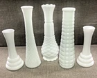 Lot of 5 Vintage White Milk Glass Bud Vase Wedding Cottage Granny Core Mix