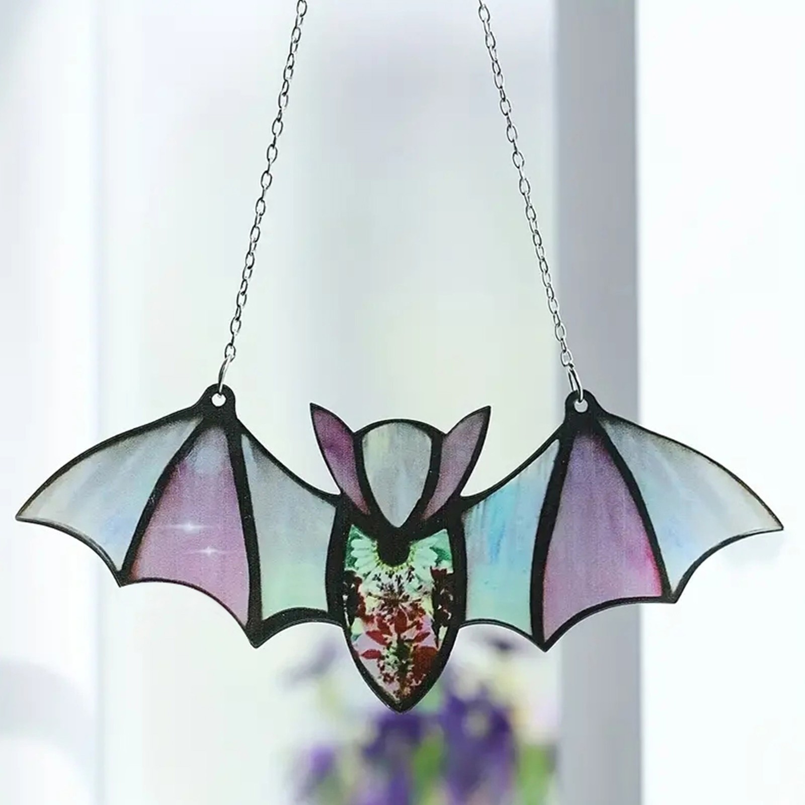 Colorful Stained Bat Suncatcher For Halloween Window Ornaments Easy To Use