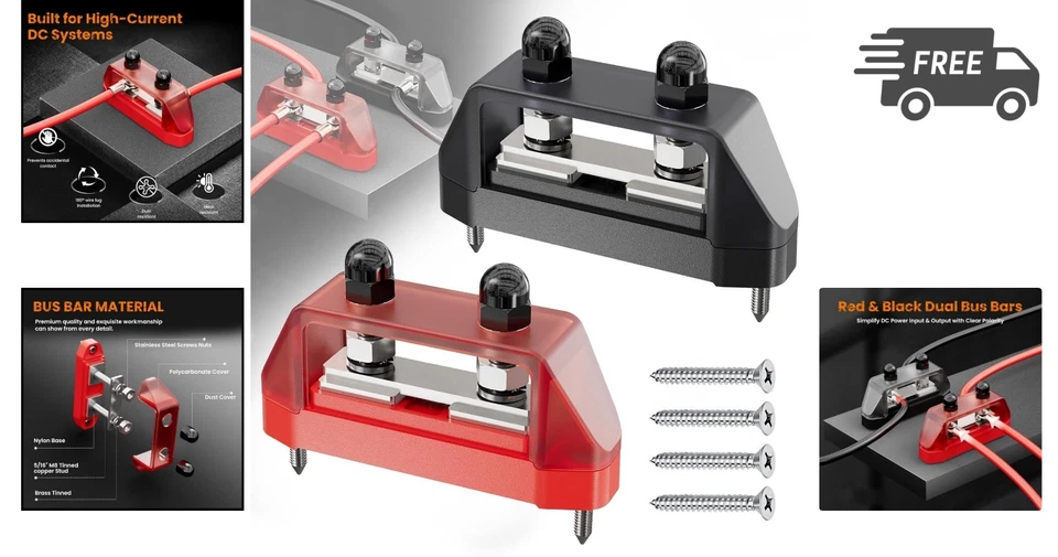 Power Distribution Block Dual Stud 5 16 M8 12V 48V 250A Heavy Duty Battery Te... - Image 2 of 4