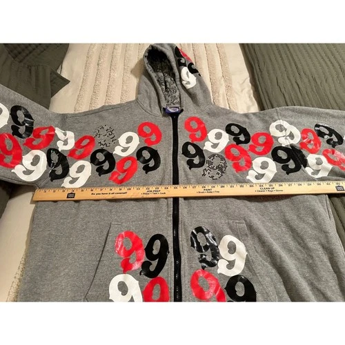 Gino Green Global Zip Up Hoodie Gray 4XL GGG 99 All Over Print Rhinestone Y2K image 4