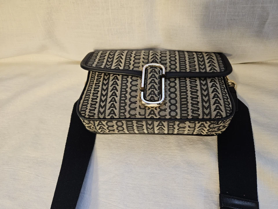 Bolso de Hombro Marc Jacobs Beige/Multi Jacquard Negro Cuero Borde Bandolera Correa Foto 3 de 4