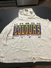 Vintage Cross Colours 90s Long Sleeve T-Shirt One Size Made In USA W/ Hood White
