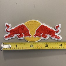 Two Bulls Battling At Sun Down Embroidered Iron On Patch Red Yellow Nature
