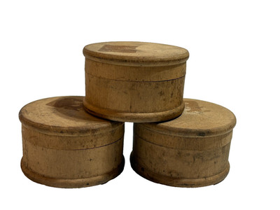 Vtg Primitive Lot 3 Small Wooden Trinket Pill Pantry Spice Boxes Round 2.5''