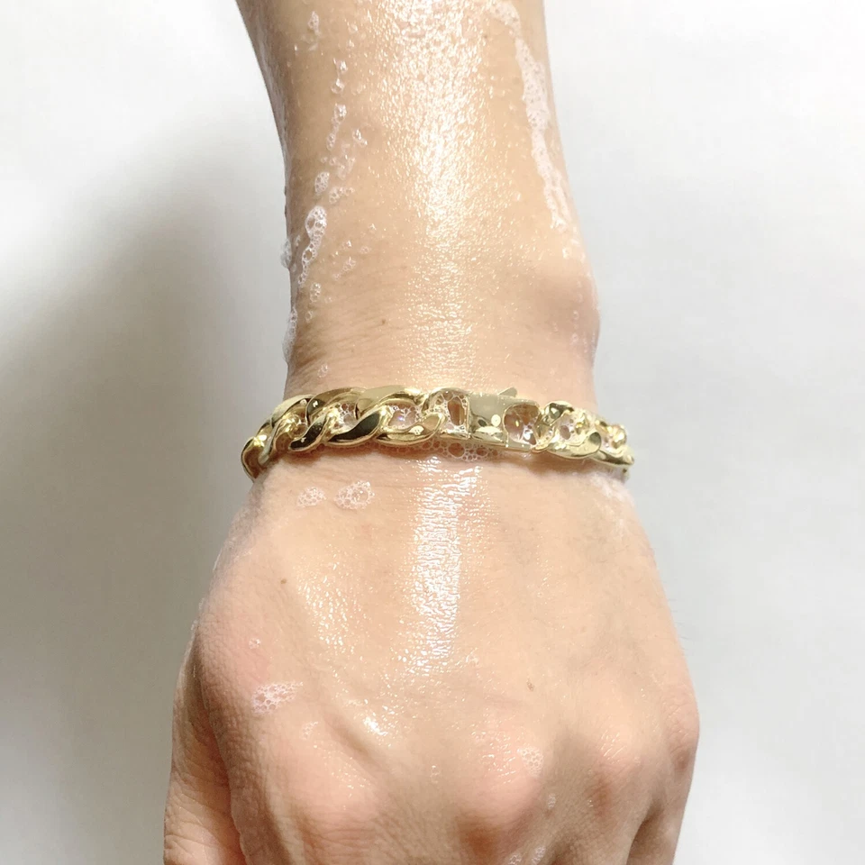 18K Gold Plated Bracelet Stainless Steel Jewelry For Men Figaro Chain 10mm - Image 3 of 4