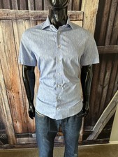 Emanuel Berg Short Sleeve Heather Blue Button Up Shirt Size Large Mint