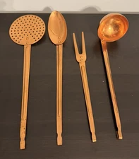 Vintage Solid Copper Hanging Kitchen Utensil Set Mid-Century 4 Piece Made Korea