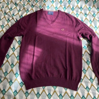 Pull FRED PERRY Bordeaux, laine merino - size L - Photo 1/4