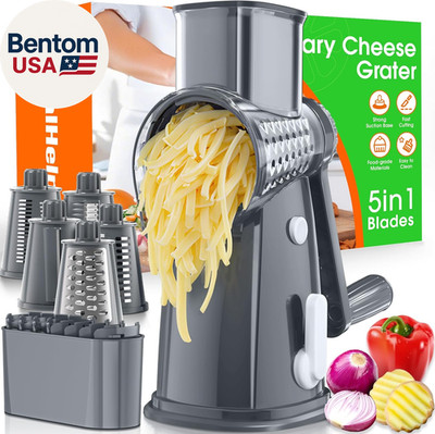 5 Blade Rotary Cheese Grater Hand Crank with Storage Box, Vegetable Chopper, Che