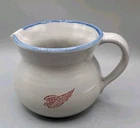 Red Wing Pottery Stoneware 4" Tall Mini Pitcher Creamer w/ Blue Rim