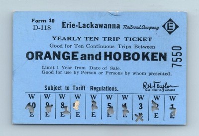 Erie-Lackawanna 18. Juni 1963 orange Hoboken 10 Fahrten Zugticket NJ Commuter