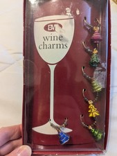 Boston Warehouse Art Glass 6-Pack Wine Markers Multicolor Xmas Trees Open Box