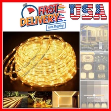 50ft Connectable Outdoor Rope Lights, 600 LED Warm White Strip Light Plug in ...