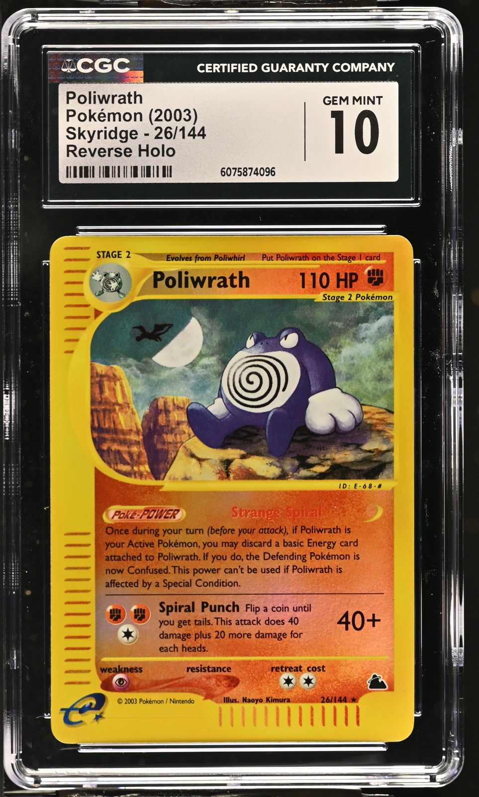 CGC 10 GEM MINT Poliwrath 2003 Skyridge 26/144 Reverse Holo Pokemon Card