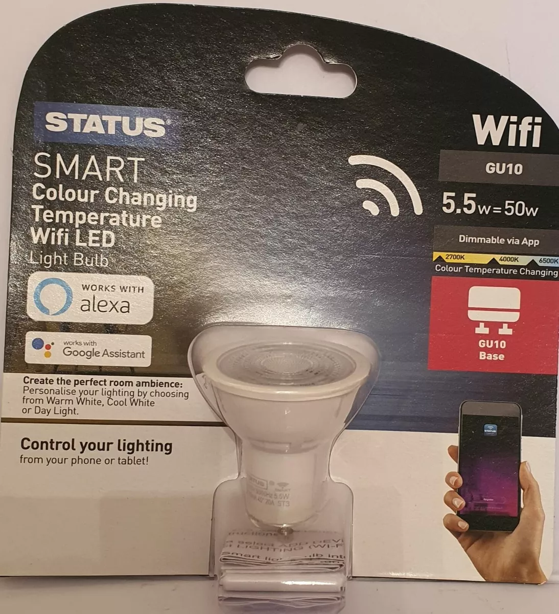 Status Smart Colour Changing Temperature Wifi LED Light Bulb GU10