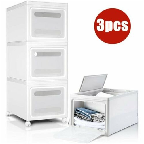 3 Collapsible Storage Cabinet Box Organizers & Storage Containers w/ Wheels - Picture 1 of 14