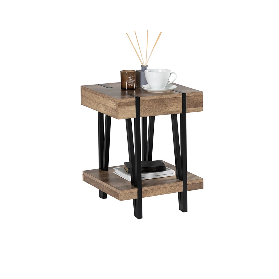 Contemporary Coffee Side Table with Metal Legs & Detailing 400mm W - Image 3 of 4