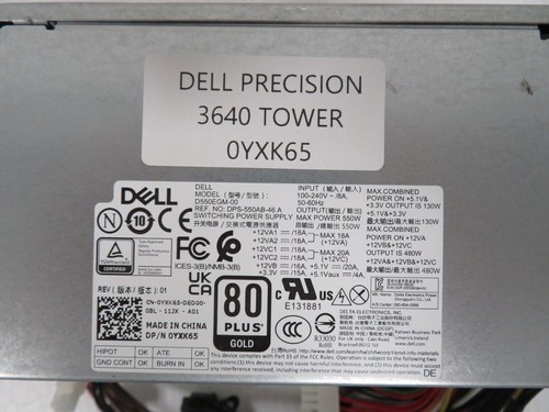 Original Dell Alienware Aurora R10 / Precision 550W Netzteil YXK65 0YXK65 - Bild 2 von 3
