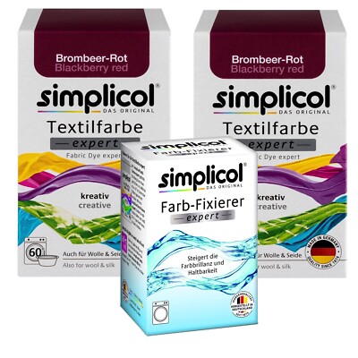 SIMPLICOL Textile Paint EXPERT BLACKBERRY RED for 600g Fabric 2x Colour & 1x Fixer