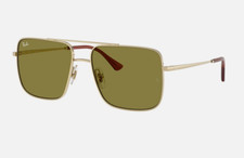 RAY-BAN Sunglasses RB 3758 9213/2 56-16 Gold Square Aviator Frames Green Lenses