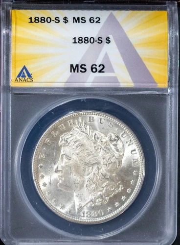 1880-S Silver Morgan Dollar MS 62 ANACS # 7577177 + Bonus