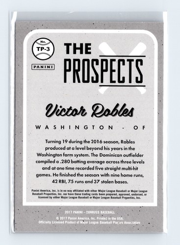 Victor Robles 2017 Donruss The Prospects #TP-3 Washington Nationals - Picture 2 of 2