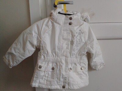 Girls White Padded Hooded Coat Removable Fleece Waterproof