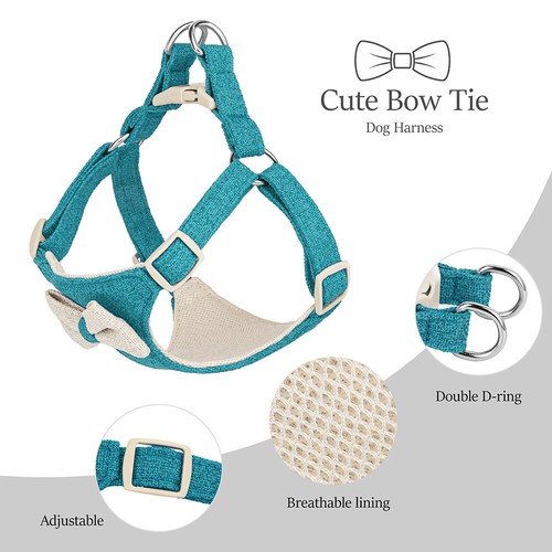 Cute Dog Bowtie Collar & Harness & Leash Set Adjustable Soft Pet Cat Puppy Vest - Picture 9 of 18
