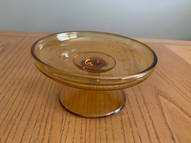 Yellow Glass Pedestal Candy Dish Bowl 5" Diameter Jewelry Storage Solution