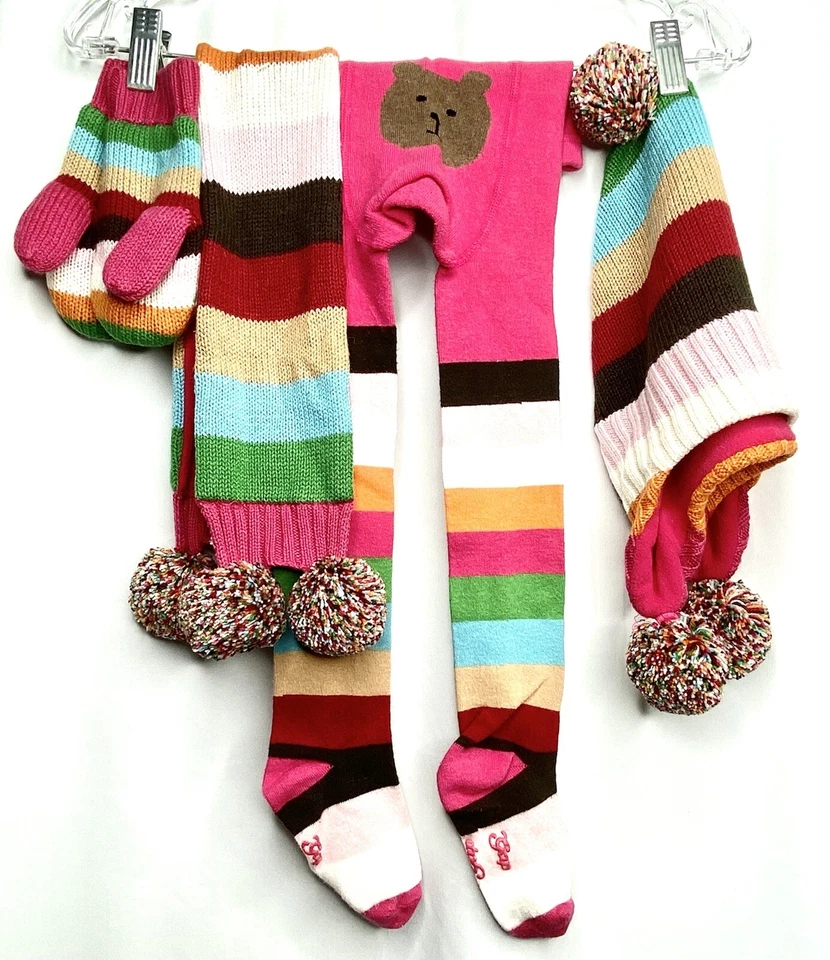 Bebé Gap Talla 4 Años Rayas Tejido Suéter Vestido Cartera Medias Sombrero Mitones Bufanda Foto 2 de 4