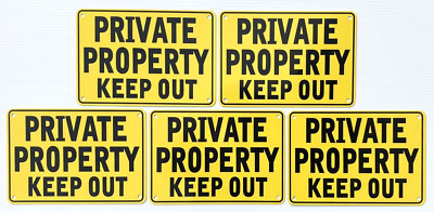 Yellow ''PRIVATE PROPERTY KEEP OUT'' Signs, 5 Sign Set, Heavyweight Aluminum