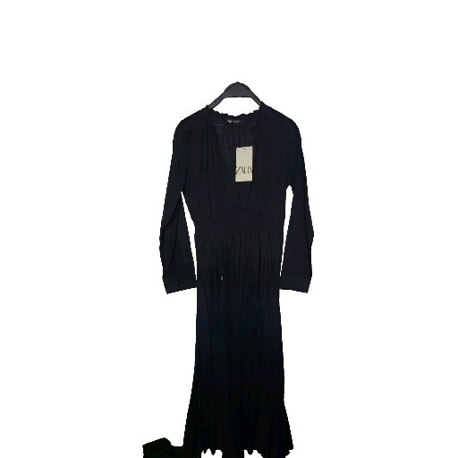 Zara Black Pleated Pomplin Midi Dress XS Long Sleeve Ruffled Neck 9878 063  | eBay UK